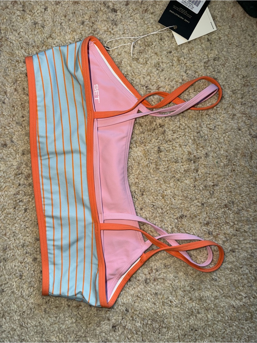 SET Active Striped Light Blue & Coral Sports Bralette - Picture 5 of 8